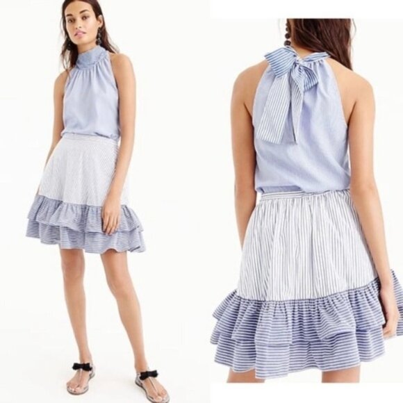 J. Crew 100% Cotton White & Blue Mini Ruffle Skirt - Picture 11 of 14